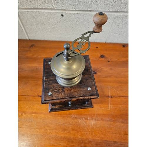 198 - Wood And Brass Coffee Grinder.