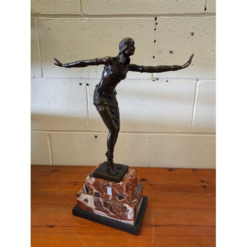 207 - Stunning Art Deco Bronze Sculpture Of Dancing Lady On Marble Base. 19