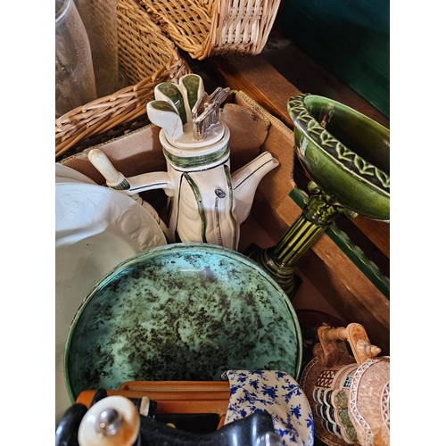 305 - Tray Of Decorative Teapots And Plates Etc.