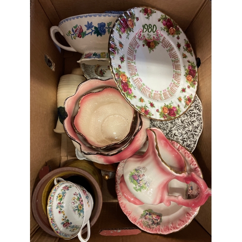 330 - Two Boxes Of Various Ceramics And Glass Etc Including Country Roses And Coalport.