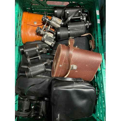 340 - Tray To Include Nine Pairs Of Binoculars.