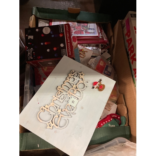 346 - Two Boxes Of Christmas Items Including Cards , Tinsel Flowers Etc.