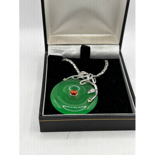 36 - Stunning Jade? Pendant On Quality Silver Chain.