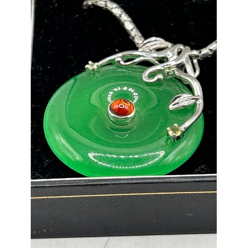 36 - Stunning Jade? Pendant On Quality Silver Chain.