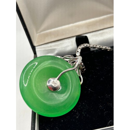 36 - Stunning Jade? Pendant On Quality Silver Chain.