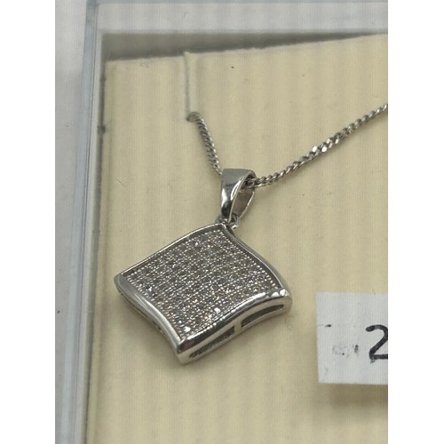 37 - Boxed New Silver Necklace With Attractive Pendant.