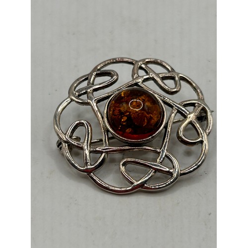 40 - Celtic Looking Amber Brooch.