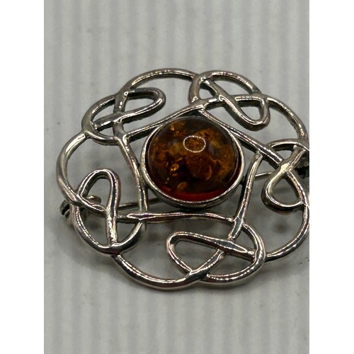 40 - Celtic Looking Amber Brooch.