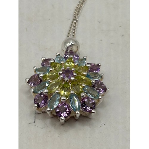 41 - Great Looking Target Pendant With Peridot, Topaz And Amethyst On Silver Chain