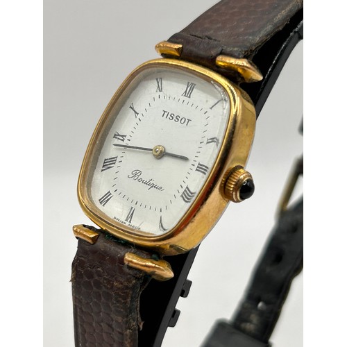 43 - Ladies Tissot Manual Wind Vintage Watch On Leather Strap, Running When Wound.