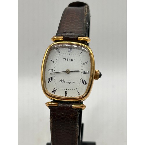 43 - Ladies Tissot Manual Wind Vintage Watch On Leather Strap, Running When Wound.