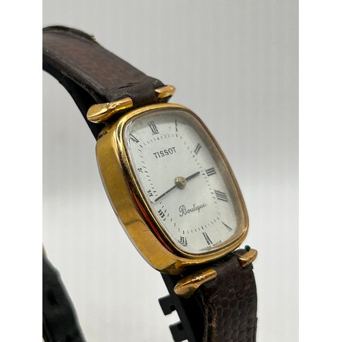 43 - Ladies Tissot Manual Wind Vintage Watch On Leather Strap, Running When Wound.