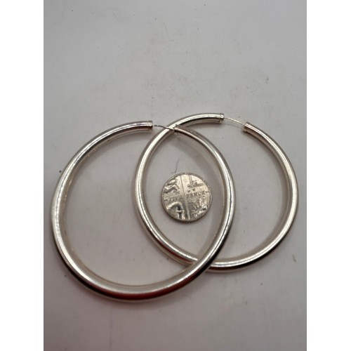 44 - Pair Of Very Large Silver Hoop Earrings