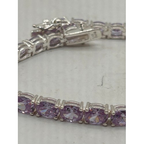 45 - Well Made Silver Bracelet With Pink Stone Featured.