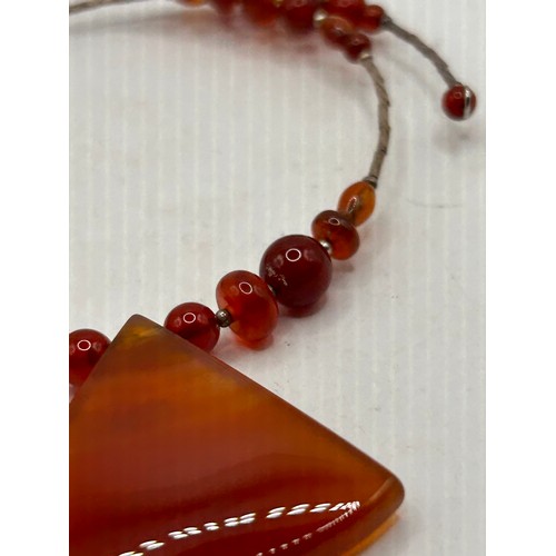 46 - Vintage Amber And Silver Choker Necklace.