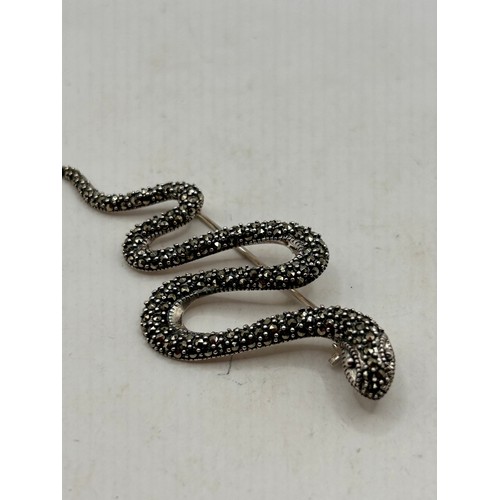 50 - Fabulous Silver And Marcasite Snake Brooch, 3