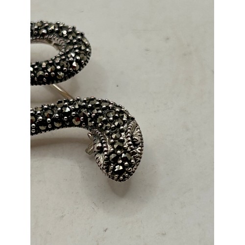 50 - Fabulous Silver And Marcasite Snake Brooch, 3