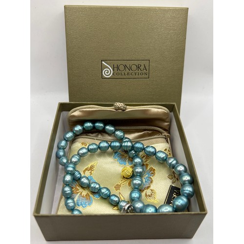 216 - Boxed Honora Pearls, Blue Graduated With Silver Clasp.