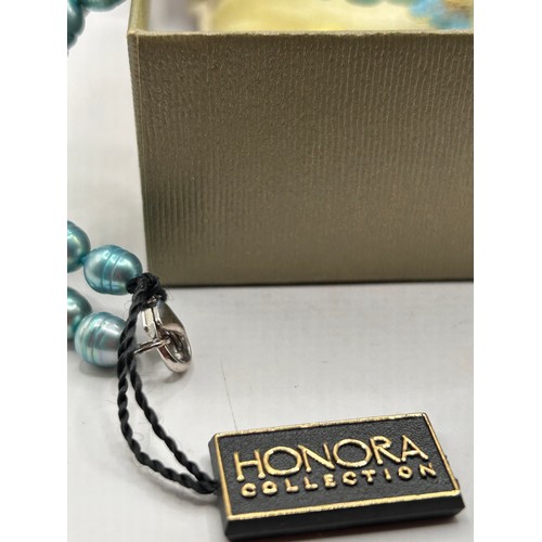 216 - Boxed Honora Pearls, Blue Graduated With Silver Clasp.