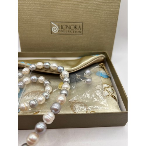 217 - Boxed Honora Pearls, White And Grey With Silver Clasp, Plus Earrings.