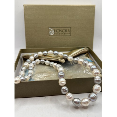 217 - Boxed Honora Pearls, White And Grey With Silver Clasp, Plus Earrings.