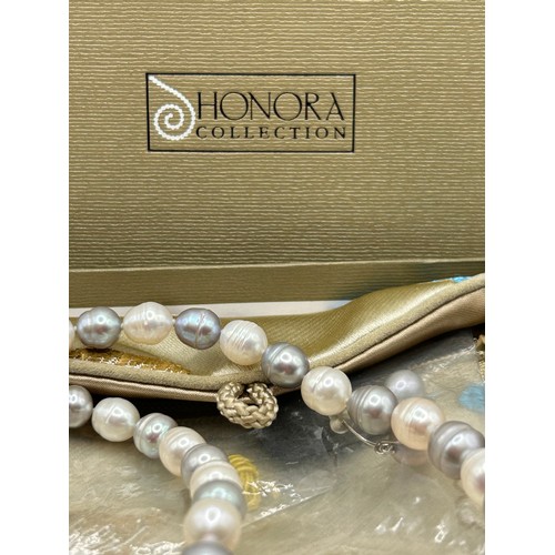 217 - Boxed Honora Pearls, White And Grey With Silver Clasp, Plus Earrings.