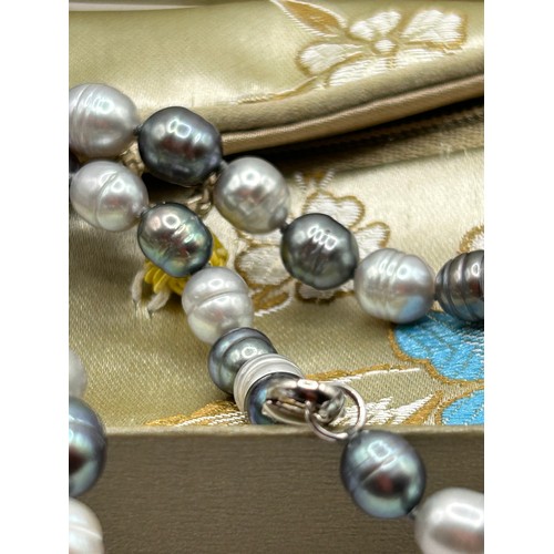 218 - Boxed Honora Pearls, Grey And Silver,With Silver Clasp.