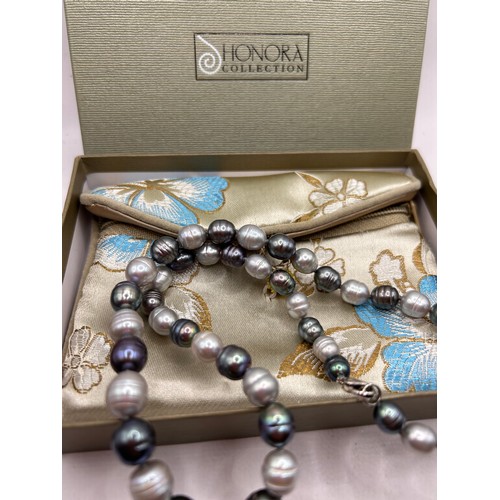 218 - Boxed Honora Pearls, Grey And Silver,With Silver Clasp.