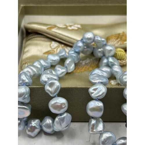 219 - Boxed Honora Pearls, Baby Blue, With Silver Clasp.