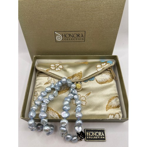 219 - Boxed Honora Pearls, Baby Blue, With Silver Clasp.