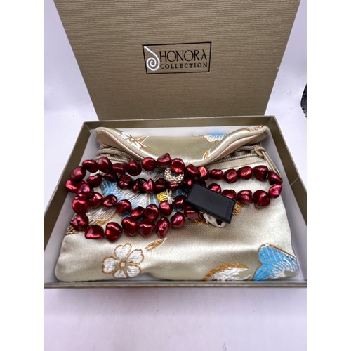 221 - Boxed Honora Pearls, Red Keshi, With Silver Clasp.