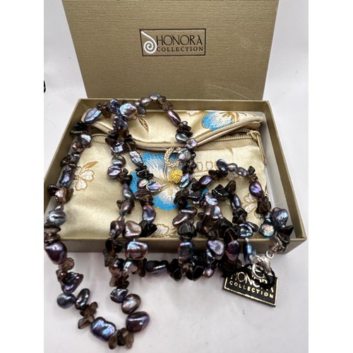 222 - Boxed Honora Pearls, Peacock Keshi, With Silver Clasp. 36