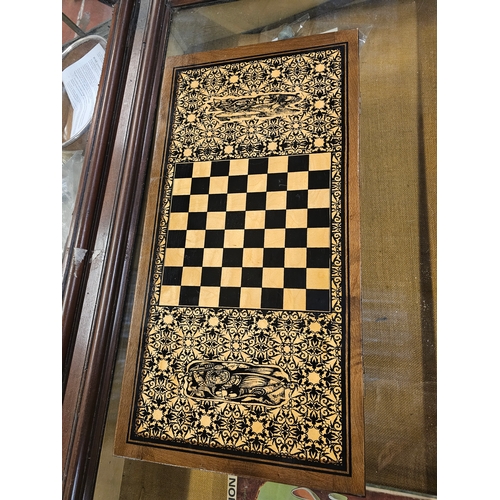 388 - Fold Out Baku 1999 Chest And BackGammon Wooden Board.