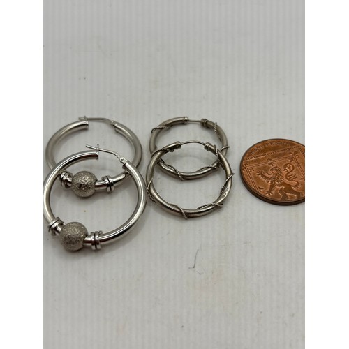 266 - Two Pairs Of Silver Hoop Earrings.