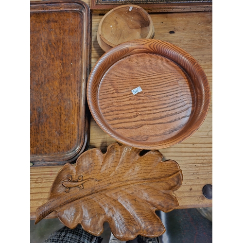 622 - Treen Lap Tray With Brass Handles And Other Trays.