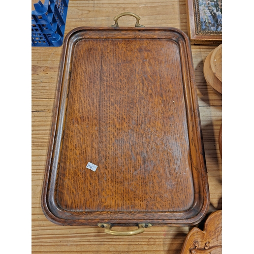 622 - Treen Lap Tray With Brass Handles And Other Trays.