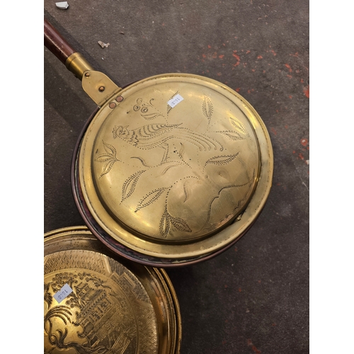 646 - Two Vintage Wooden and Brass Bed Warmers.