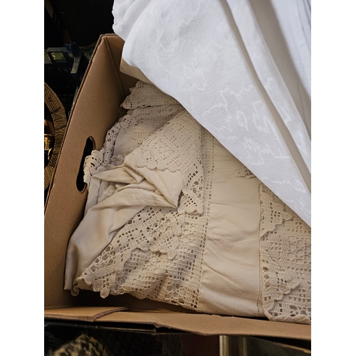 651 - Large Box Of Antique Linen And Lace.