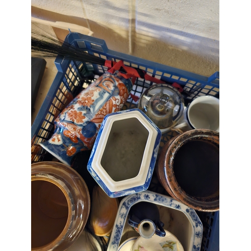 731 - Two Trays To Include Glass Vases And Stoneware.