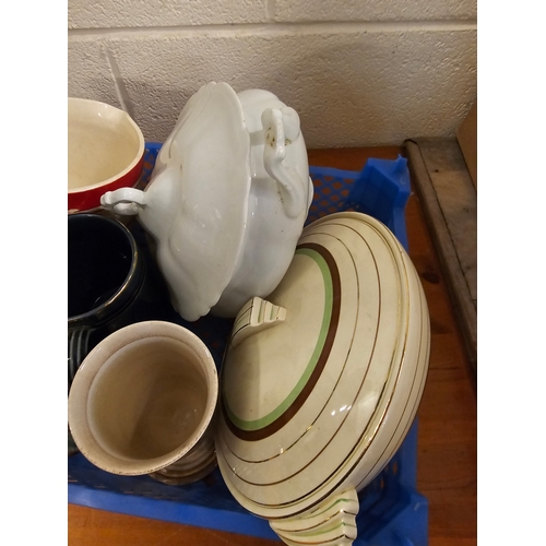 763 - Tray Of Various Ceramics To Include Vintage Milk Jug And Dishes.