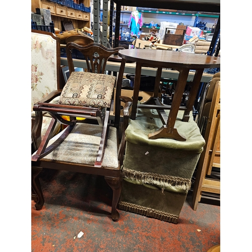 835 - Lot Of Various Furniture Items Including Foldable Table And Rocking Footstool, Plus Two Lidded Foot ... 