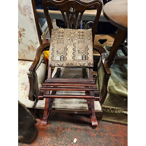 835 - Lot Of Various Furniture Items Including Foldable Table And Rocking Footstool, Plus Two Lidded Foot ... 