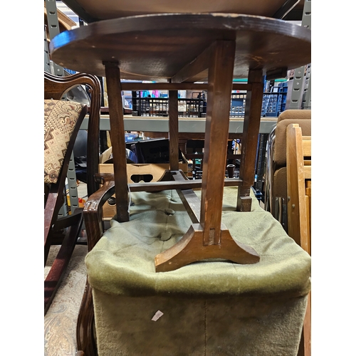 835 - Lot Of Various Furniture Items Including Foldable Table And Rocking Footstool, Plus Two Lidded Foot ... 