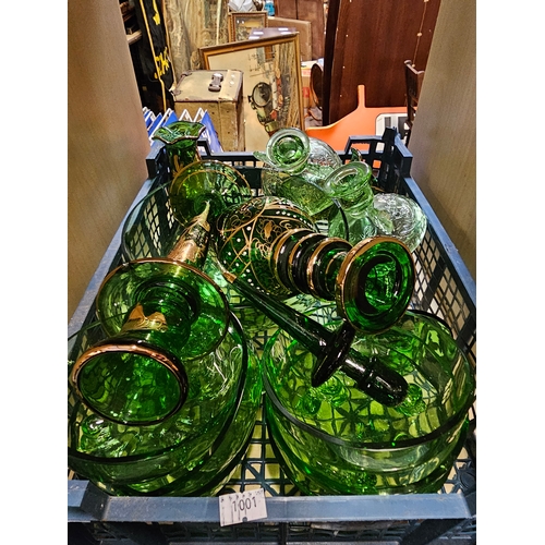 841 - Tray Of Green Glass Items Including Dessert Bowls.