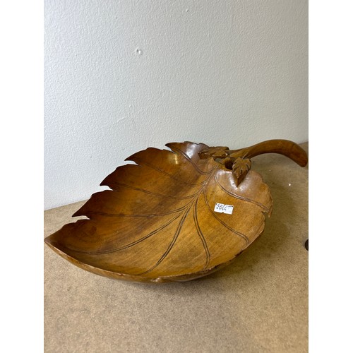 744 - Exceptionally Carved Treen Leaf Bowl, Measuring 14