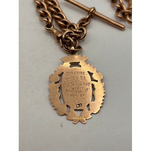 553 - 9ct Gold Pocket Watch Chain With Fob Relating To Ayrshire Junior FA Challenge Cup 1903/1907,  Plus 9... 