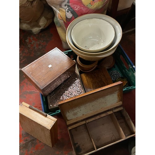 1050 - Box To Include Various Sized Wooden Boxes And Three Various Size Baking Bowls.