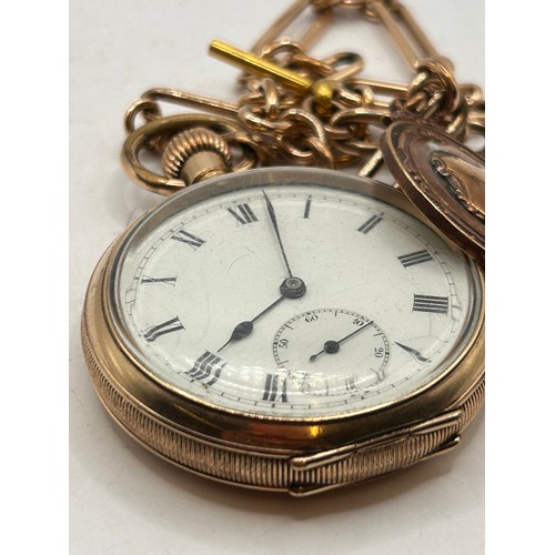 900 - Great Looking Pocket Watch And Chain , Paper Clip Style, Rolled Gold, With Fob And T Bar, The Pocket... 