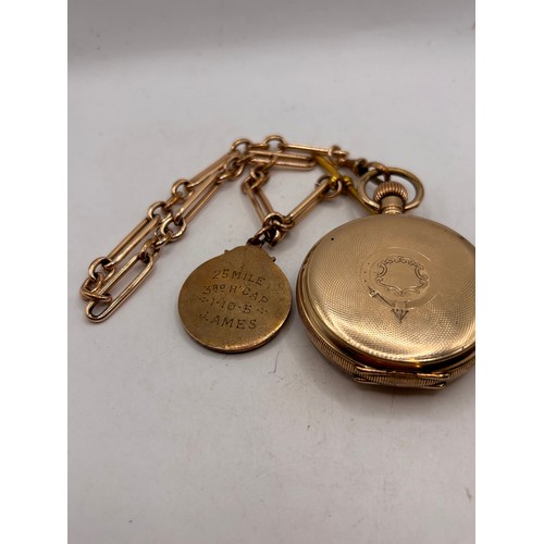 900 - Great Looking Pocket Watch And Chain , Paper Clip Style, Rolled Gold, With Fob And T Bar, The Pocket... 