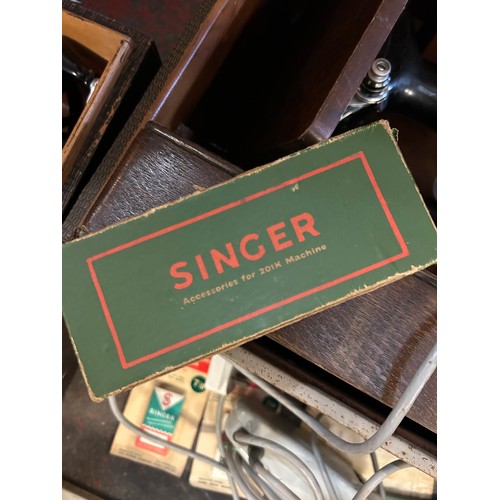 431 - Two Cased Vintage Singer Sewing Machines And Accessories One Plug In, See Photos